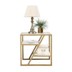 Square Shape Stylish Artistic Side Table with Golden Metal Finish