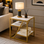 Square Shape Stylish Artistic Side Table with Golden Metal Finish
