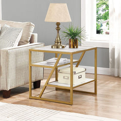 Square Shape Stylish Artistic Side Table with Golden Metal Finish