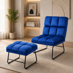 Square Tufted Design Blue Velvet Chair with Footrest