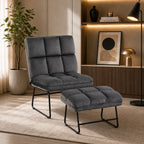 Square Tufted Style Grey Velvet Chair with Footrest