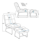 Square Tufted Style Grey Velvet Chair with Footrest