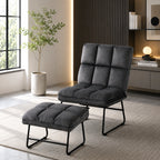 Square Tufted Style Grey Velvet Chair with Footrest
