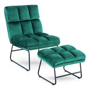 Designer Rich Green Velvet Chair with Footrest