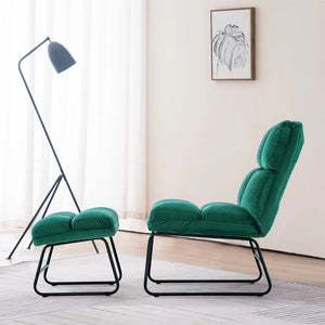 Rich Green Velvet Chair with Footrest