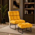 Square Tufted Style Yellow Velvet Chair with Footrest