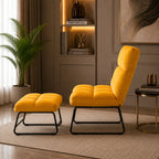 Square Tufted Style Yellow Velvet Chair with Footrest