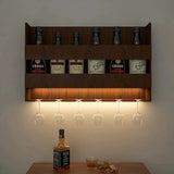 Sturdy Design Backlit MDF Bar Wall Shelf / Mini Bar Shelf in Walnut Finish