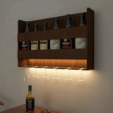 Backlit MDF Bar Wall Shelf / Mini Bar Shelf in Walnut Finish