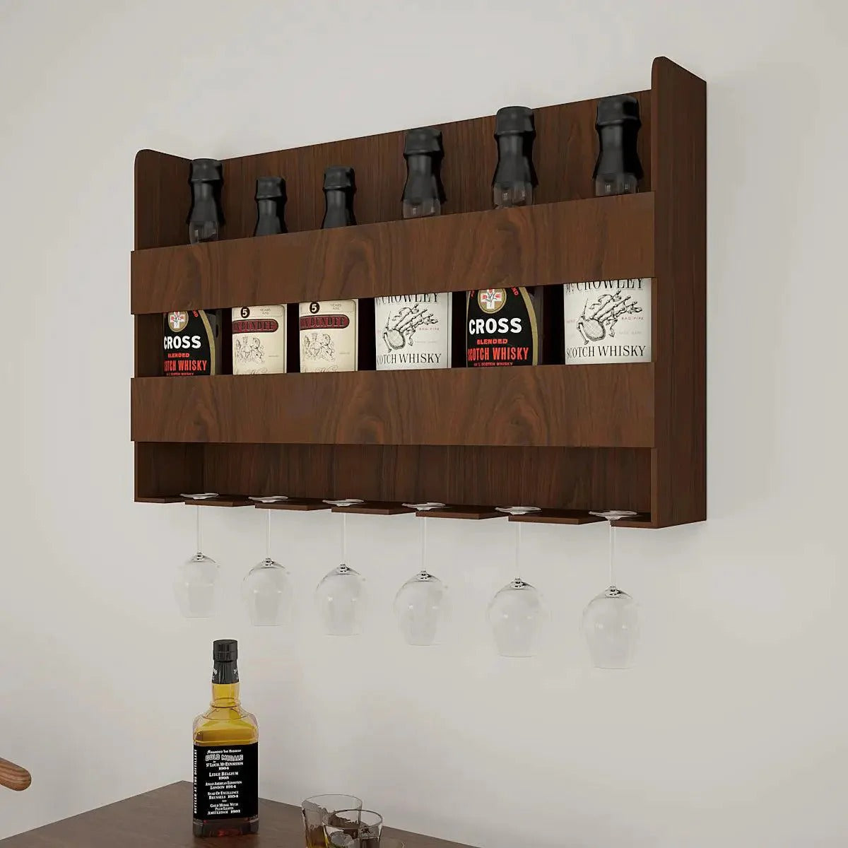 Sturdy Design Backlit Mdf Bar Wall Shelf Mini Bar Shelf In Walnut Fi Vibecrafts 8832