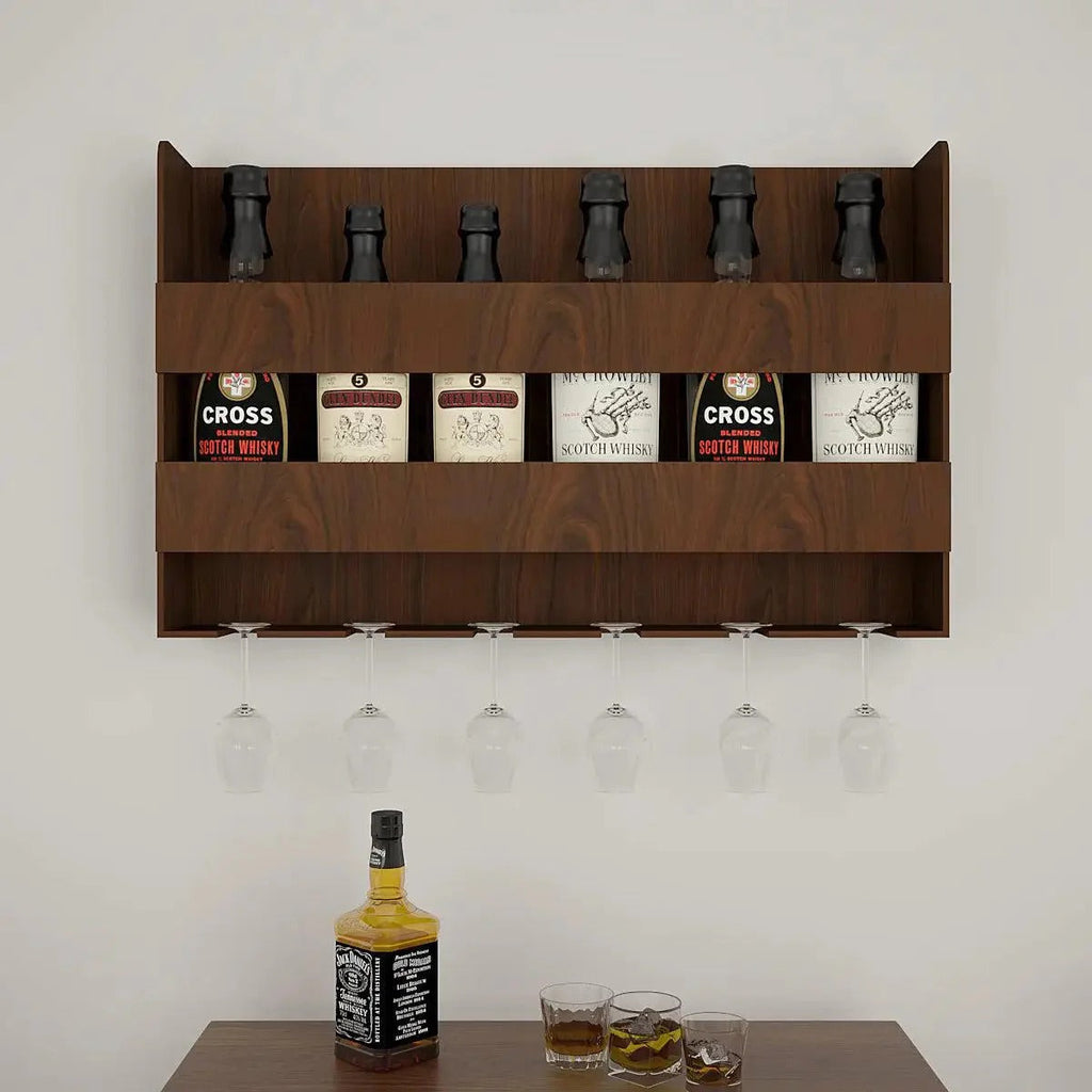 Bar Stack Shelf Sturdy Design Backlit MDF Bar Wall Shelf / Mini Bar Shelf in Walnut Fi ...