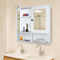 Sturdy Wooden Bathroom Storage Cabinet with Mirrors & 4 Spacious Shelves with White Finish