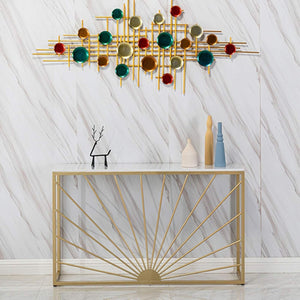 Sun Ray Pattern Designer White Marble Golden Console Table