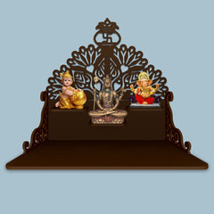 Swastika Kalash Symbol of Hindu Religious Wall Hanging Wooden Temple/ Pooja Mandir Design with Shelf, Brown Color