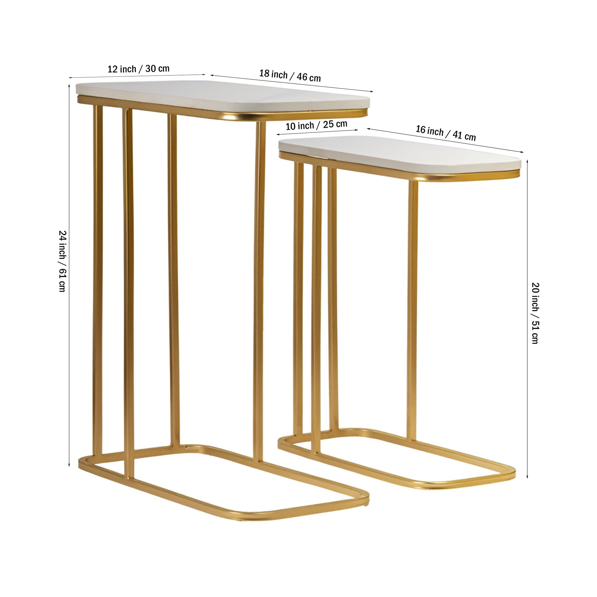 Tehran Rectangle Iron Stand Side Marble Table Set of 2