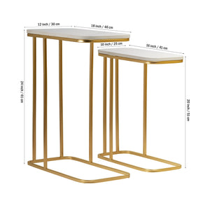 Tehran Rectangle Iron Stand Side Marble Table Set of 2