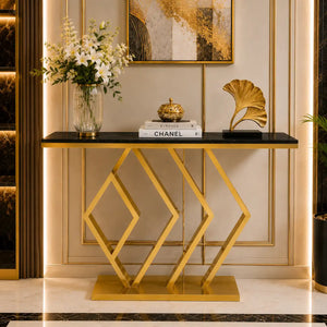 The Essence Of Style Black Marble Golden Console Table