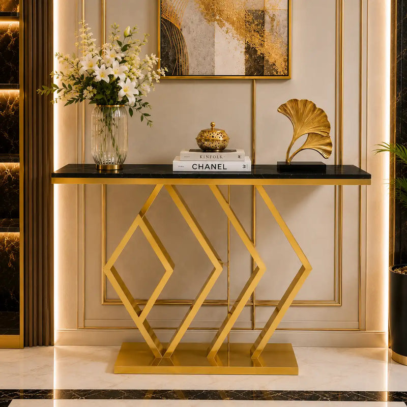 The Essence Of Style Black Marble Golden Console Table