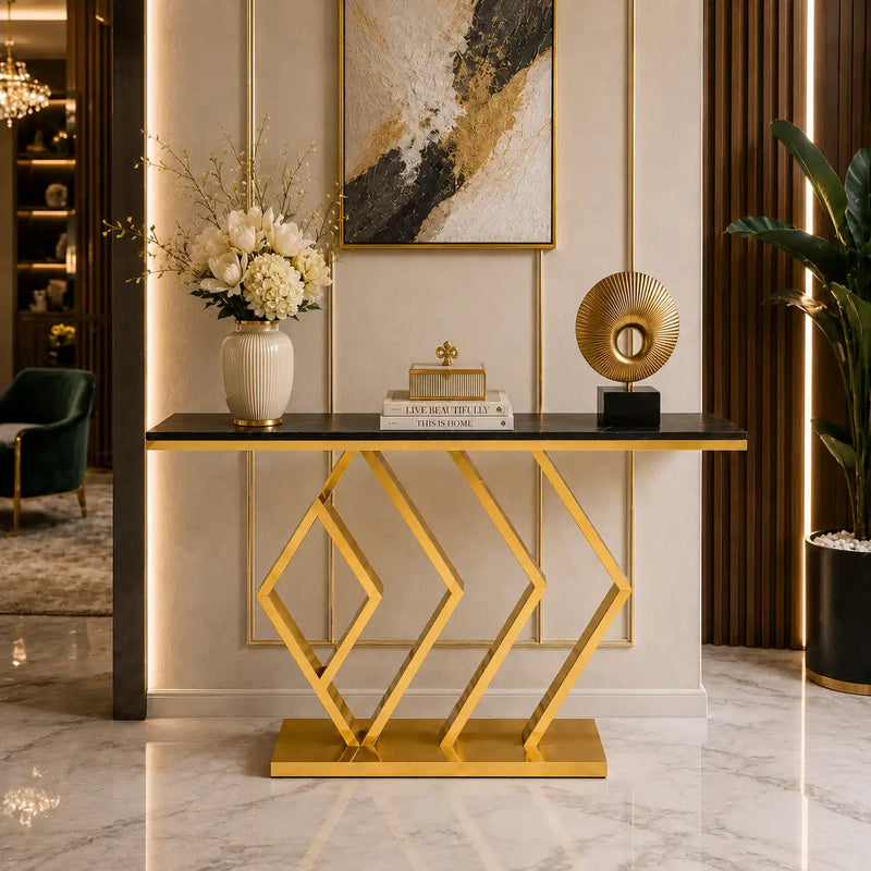 The Essence Of Style Black Marble Golden Console Table