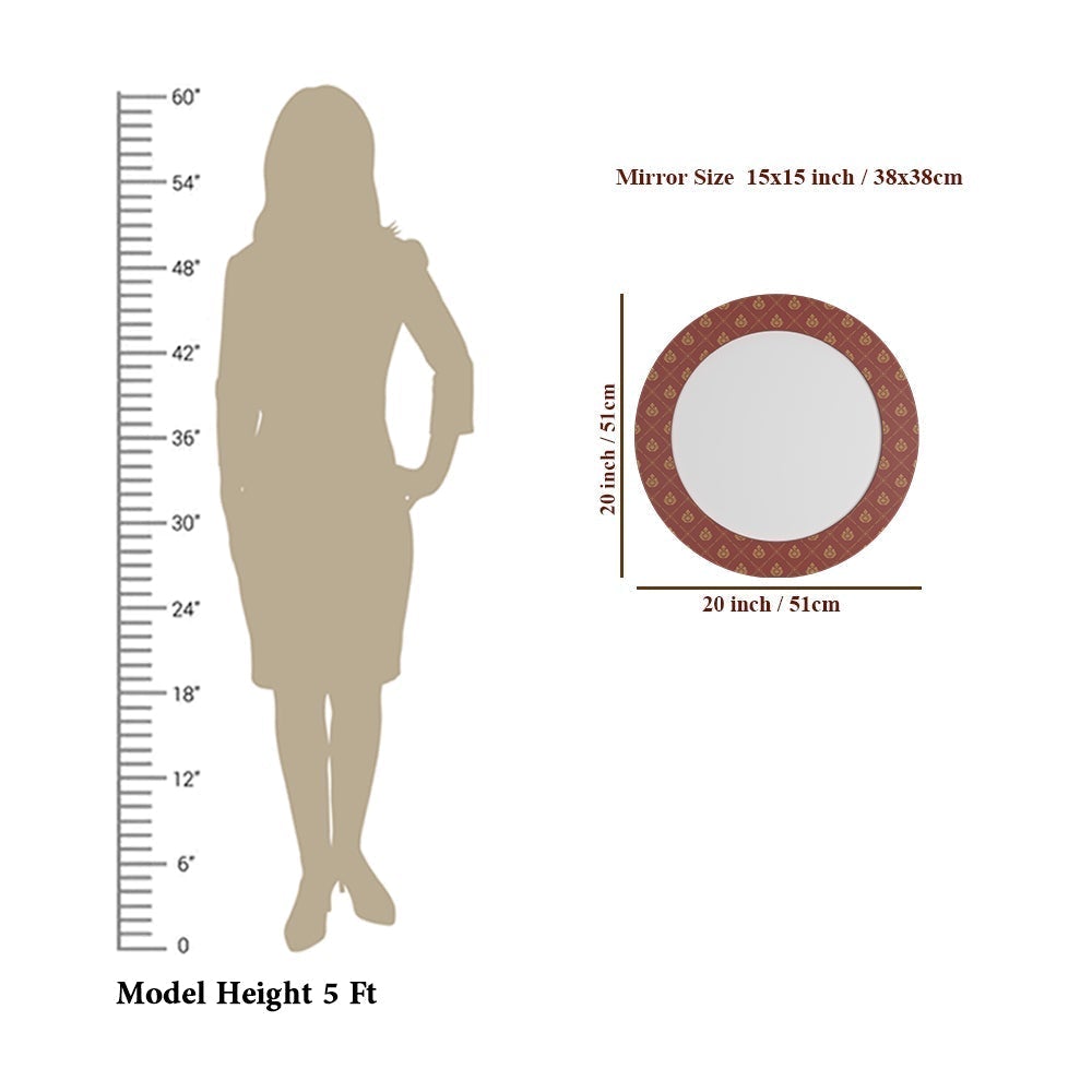  Red Motif Printed Round Mirror