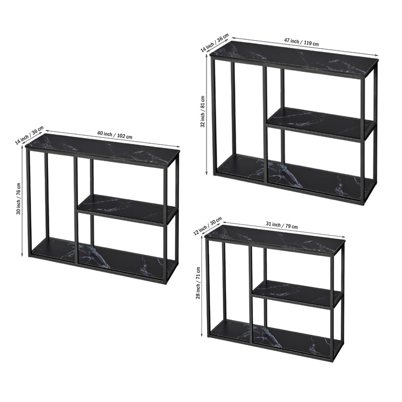 The Stylish Sidekick 3-Tier Black Marble Console Table