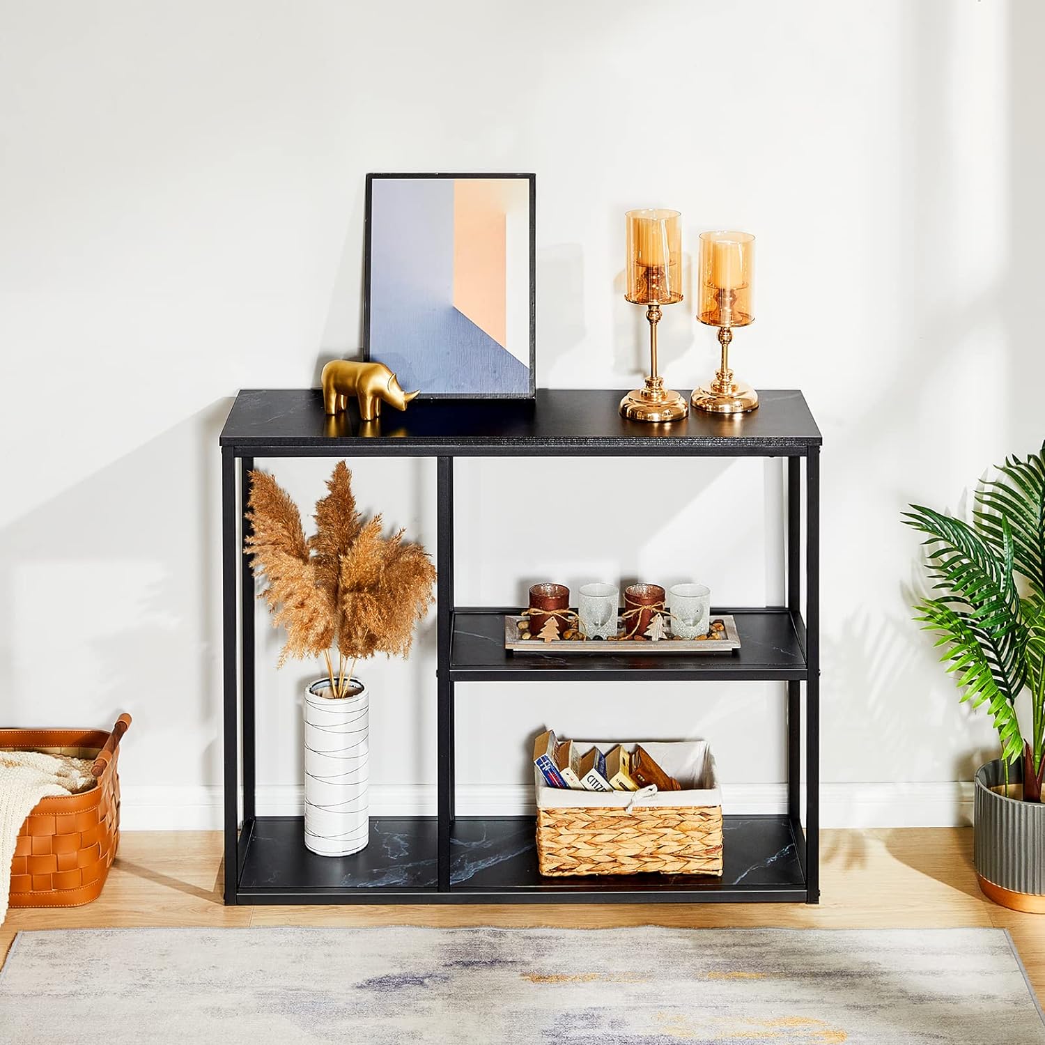 The Stylish Sidekick 3-Tier Black Marble Console Table