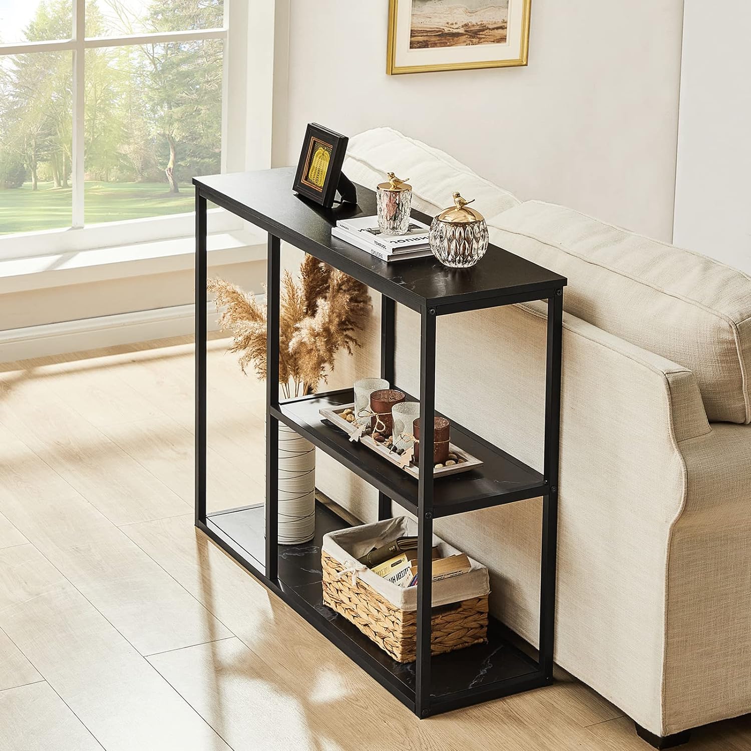 The Stylish Sidekick 3-Tier Black Marble Console Table