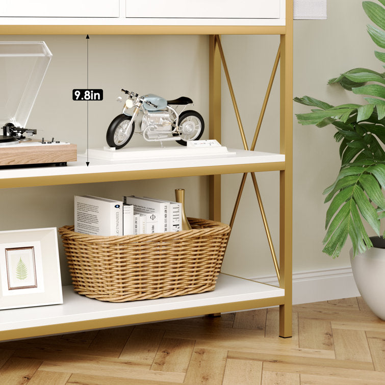 Three Drawer White Gold Engineered Wood Console Table