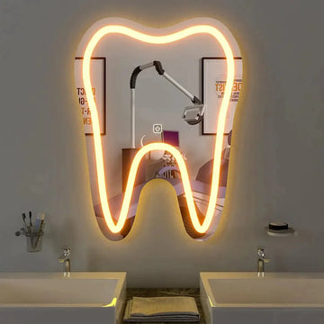 Tooth Shaped Decorative LED Mirror for Dentist Office