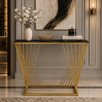 Trapezoid Design Console Table  with Golden Metal Finish