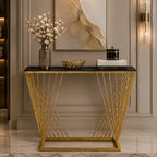 Trapezoid Design Console Table  with Golden Metal Finish