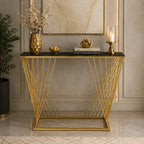 Trapezoid Design Console Table  with Golden Metal Finish
