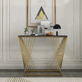 Trapezoid Design Console Table with Golden Metal Finish