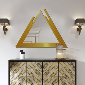 Triangle Shape Stylish Wooden Wall Mirror With Gold Texture