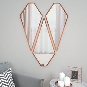 Tringle Shape Diamond Cut Copper Finish Vanity Mirrors Set Of 3