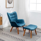 Tufted Curvy Long Back Sea Green Armchair with Footrest