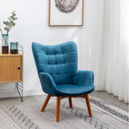 Tufted Curvy Long Back Sea Green Armchair with Footrest