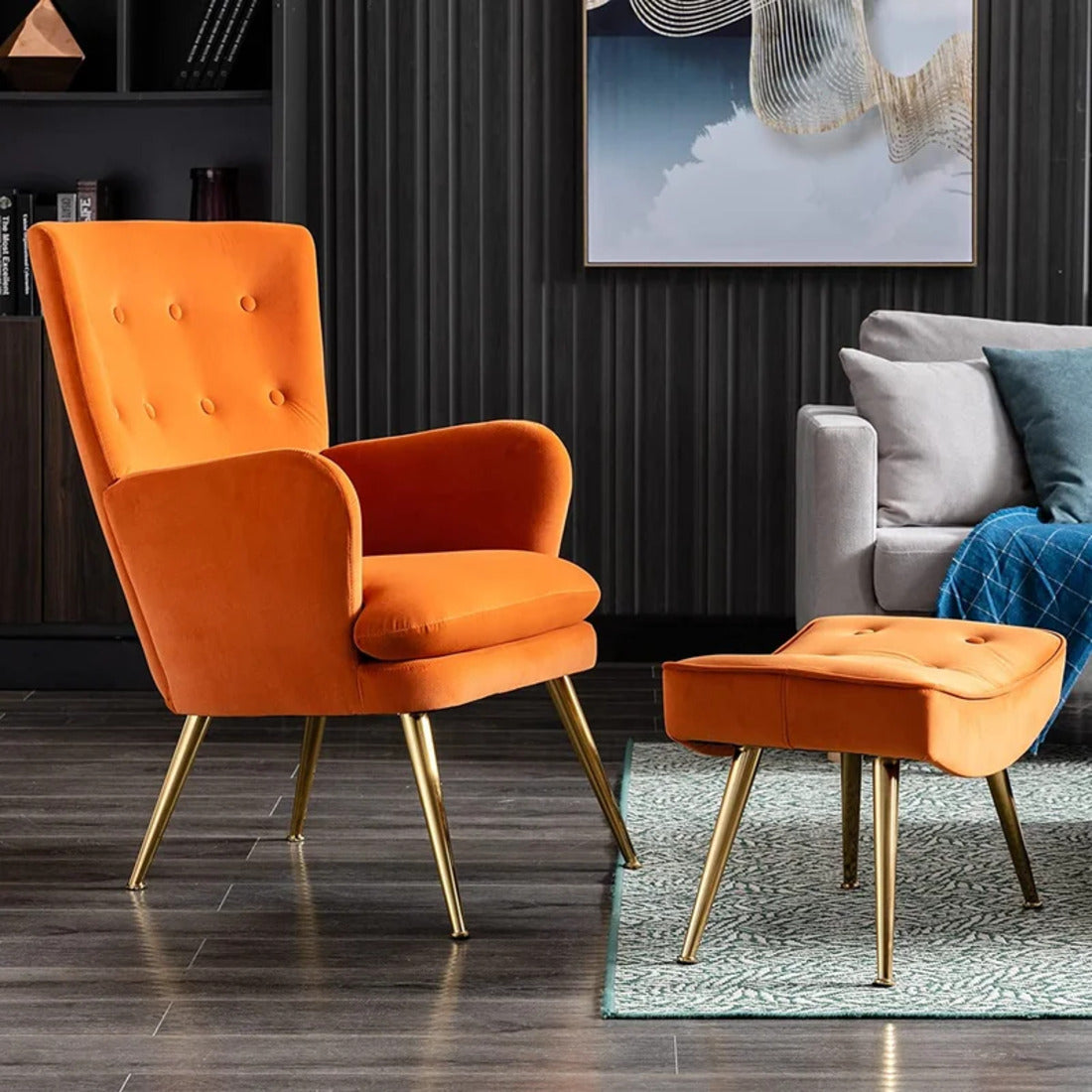 Orange Color Lounge Chair with Ottoman