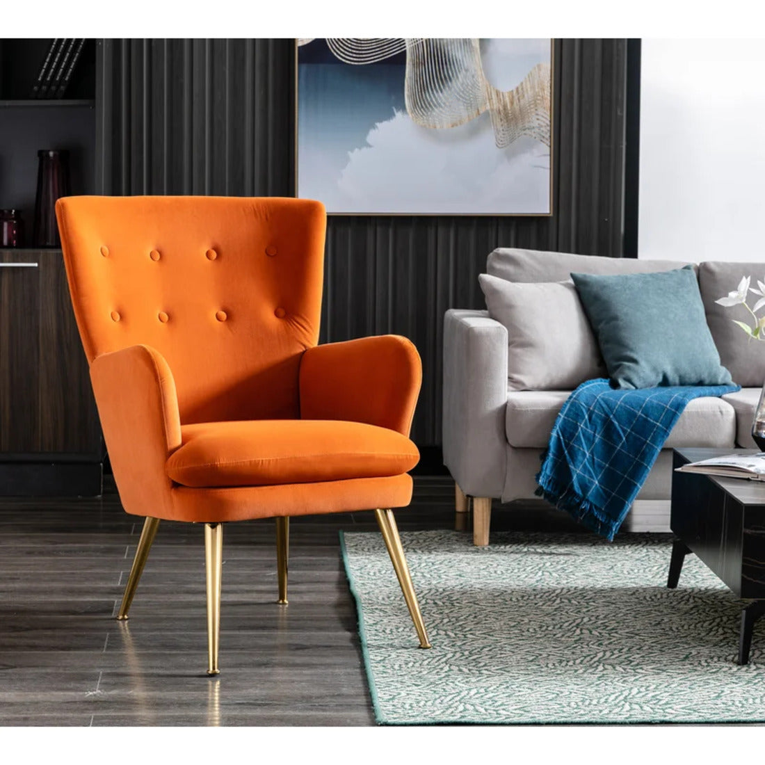 Orange Color Chair with Ottoman