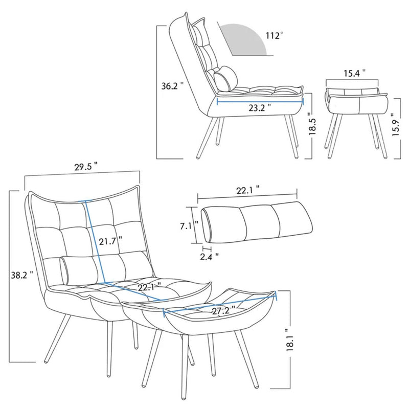  Premium Grey Chair with Ottoman