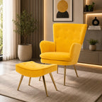 Tufted Long Back Yellow Color Sofa Lounge Chair with Footrest
