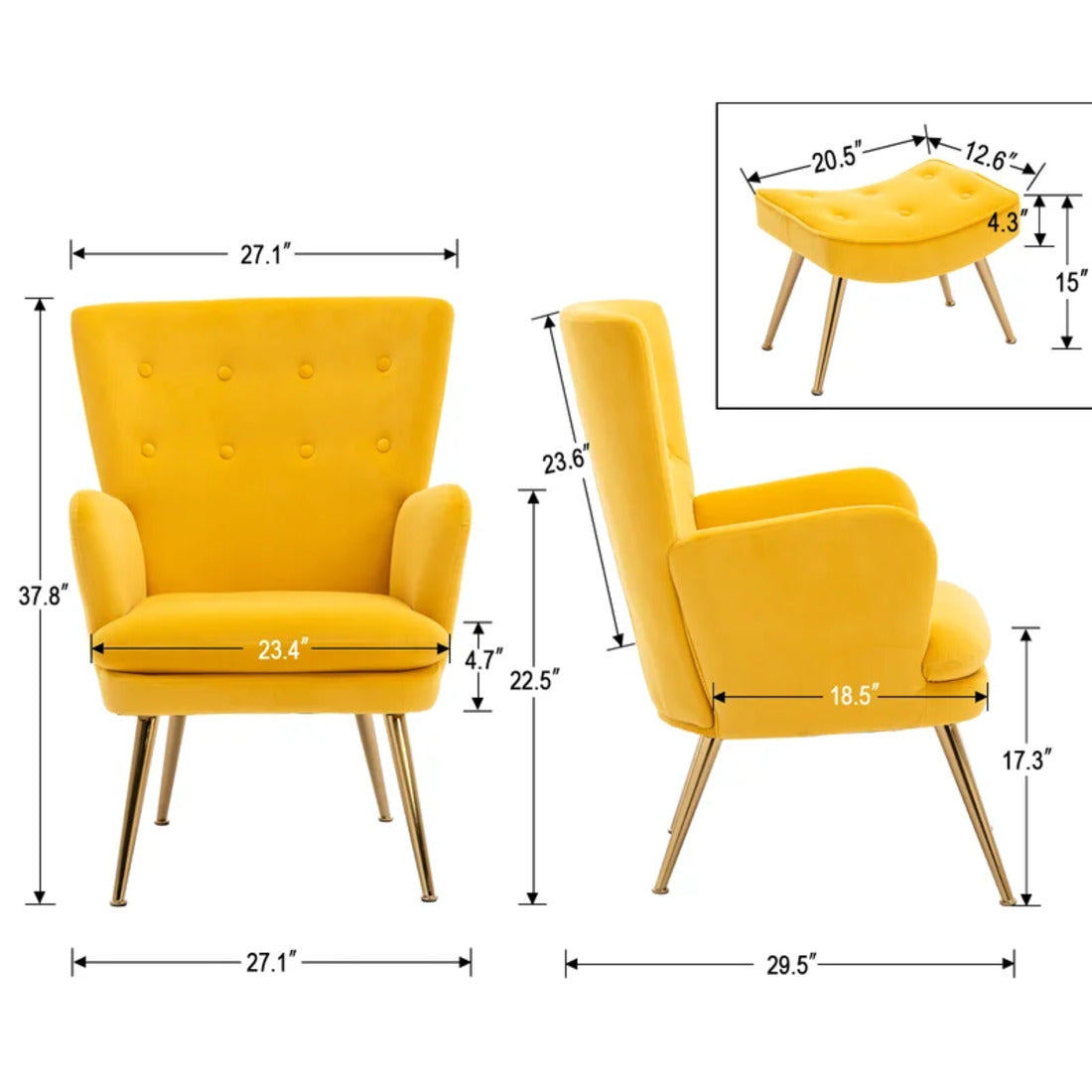  Yellow Color Chair with Ottoman