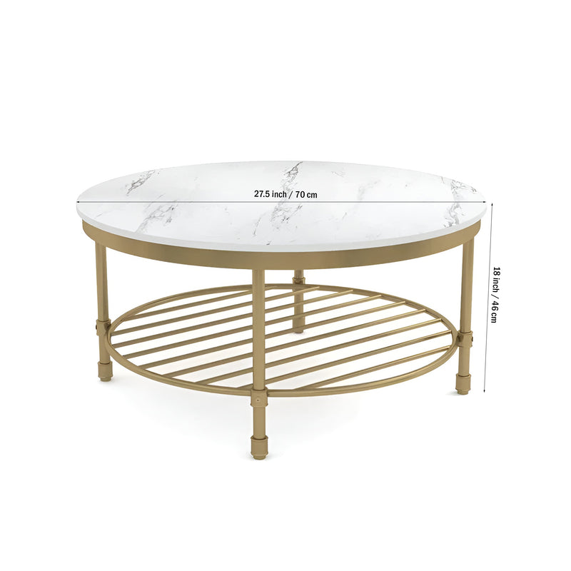 Two Tier Round Coffee Table with White Marble