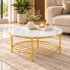 Two Tier Round Coffee Table with White Marble
