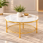 Two Tier Round Coffee Table with White Marble