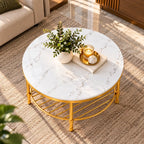 Two Tier Round Coffee Table with White Marble