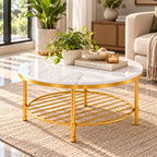 Two Tier Round Coffee Table with White Marble