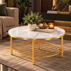 Two Tier Round Coffee Table with White Marble