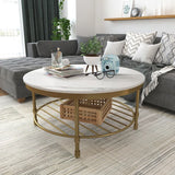 Two Tier Round Coffee Table with White Marble