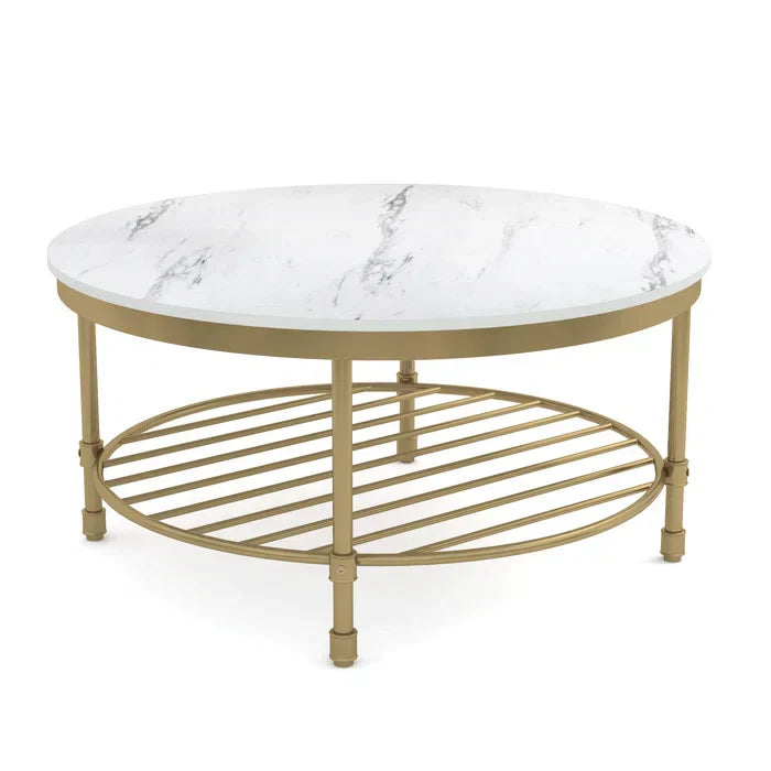 Two Tier Round Coffee Table with White Marble